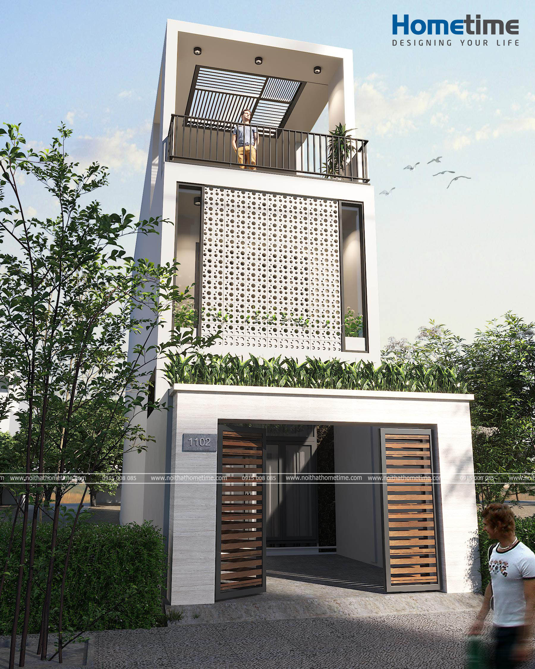 Hình ảnh 3D ngôi nhà 3 tầng hiện đại nhà anh Nam Cát Bi Hải Phòng
